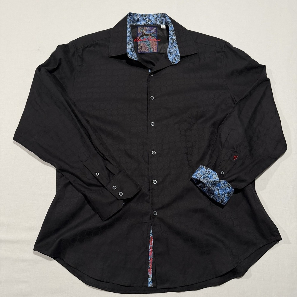Robert Graham Shirt Mens 2XL Black Jacquard Paisley Tapestry Embroidered Cuffs